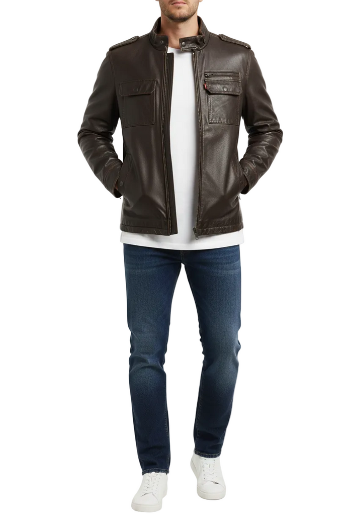Faux Leather Trucker Jacket - LevI's _ Brown