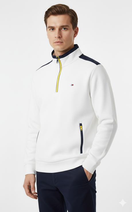 Textured Quarter‑Zip Jumper – White