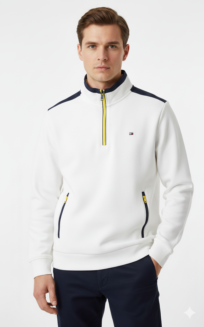 Textured Quarter‑Zip Jumper – White