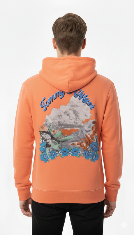 Tommy Hilfiger Script & Graphic Back Fleece Hoodie (Rust Orange)