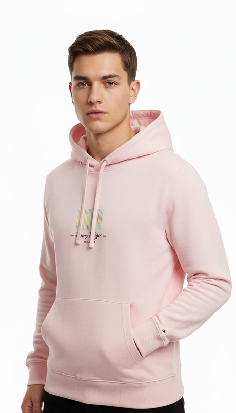 Tommy Hilfiger Men's 1985 Logo Classic Fleece Hoodie (Light Pink)