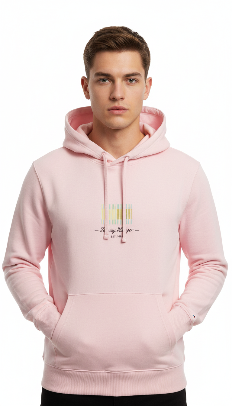 Tommy Hilfiger Men's 1985 Logo Classic Fleece Hoodie (Light Pink)