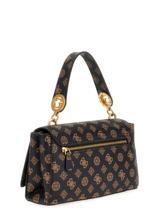 Guess Women’s Logo Print Top Handle Bag – Black/Gold