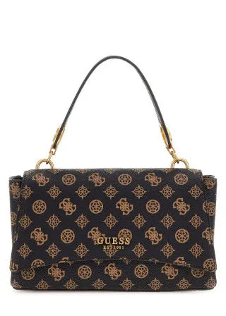 Guess Women’s Logo Print Top Handle Bag – Black/Gold