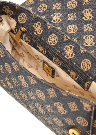 Guess Women’s Logo Print Top Handle Bag – Black/Gold