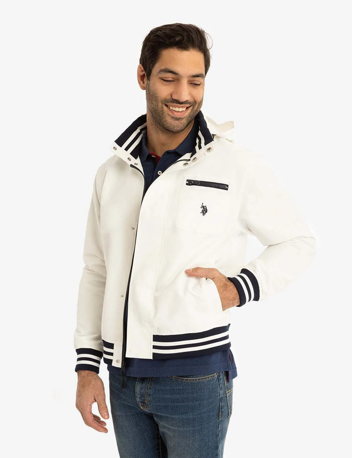 U.S. Polo Assn. Men’s White Hooded Jacket with Navy Trim