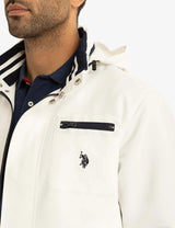U.S. Polo Assn. Men’s White Hooded Jacket with Navy Trim