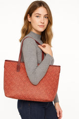 Rust Red Monogram Tote Bag with Shoulder Straps