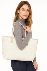Ivory Monogram Tote Bag with Shoulder Straps