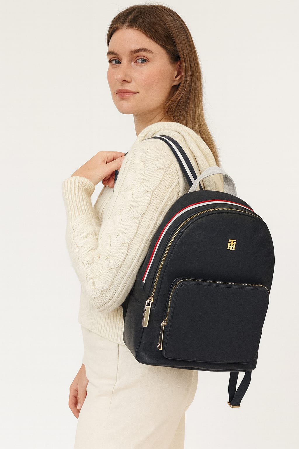 Navy Canvas Backpack with Red & White Trim