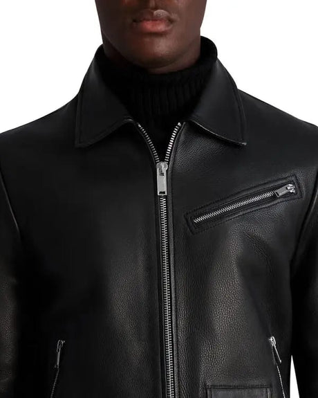 Karl Lagerfeld Men’s Black Leather Moto Jacket