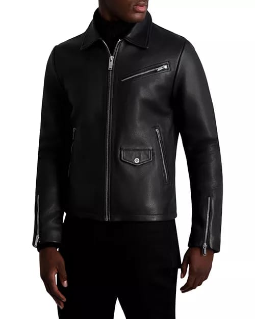 Karl Lagerfeld Men’s Black Leather Moto Jacket
