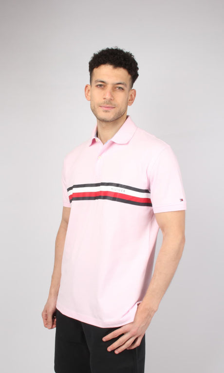 TOMMY hilfiger Original Men Polo T-Shirt Flag Side Logo Pink  Fit Regular