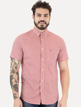 Tommy Hilfiger Masculina Manga Curta Xadrez Gingham Branca/Vermelha Vermelho
