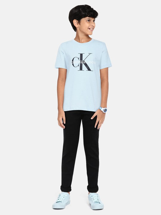Calvin Klein Jeans Boys Blue Brand Logo Pure Cotton T-shirt