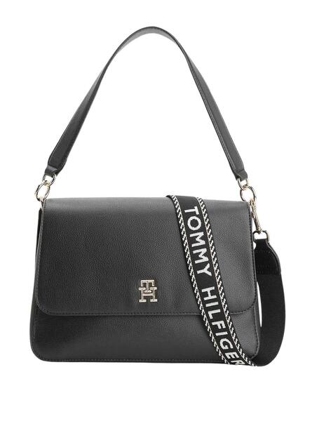 Tommy Hilfiger Women’s Black Shoulder Bag with Logo Strap