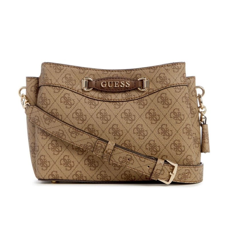 GUESS Women’s Brown Monogram Shoulder Bag – Sophisticated Everyday Style