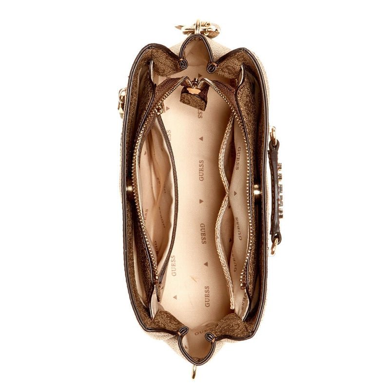 GUESS Women’s Brown Monogram Shoulder Bag – Sophisticated Everyday Style