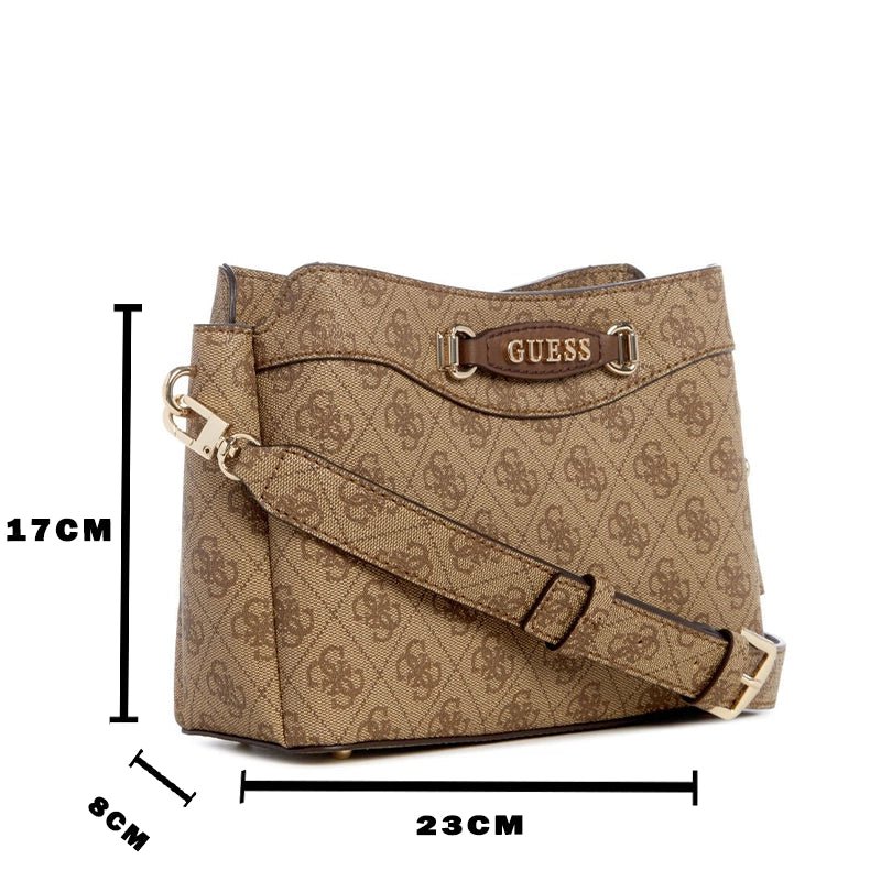 GUESS Women’s Brown Monogram Shoulder Bag – Sophisticated Everyday Style