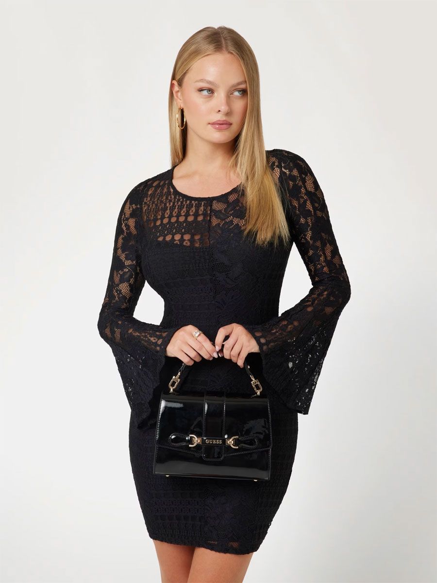 Guess Nolana Patent Mini Handbag Black