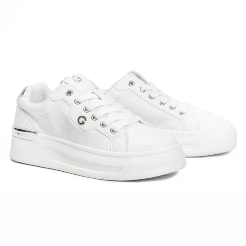 GUESS  Women’s White Platform Sneakers with Silver Detail