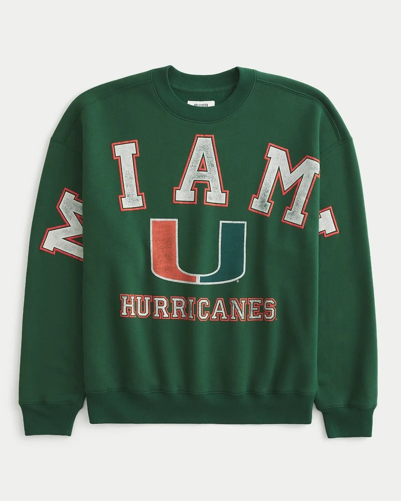Hollister  - Boxy University of Miami Hurricanes Graphic Crew Sweatshirt