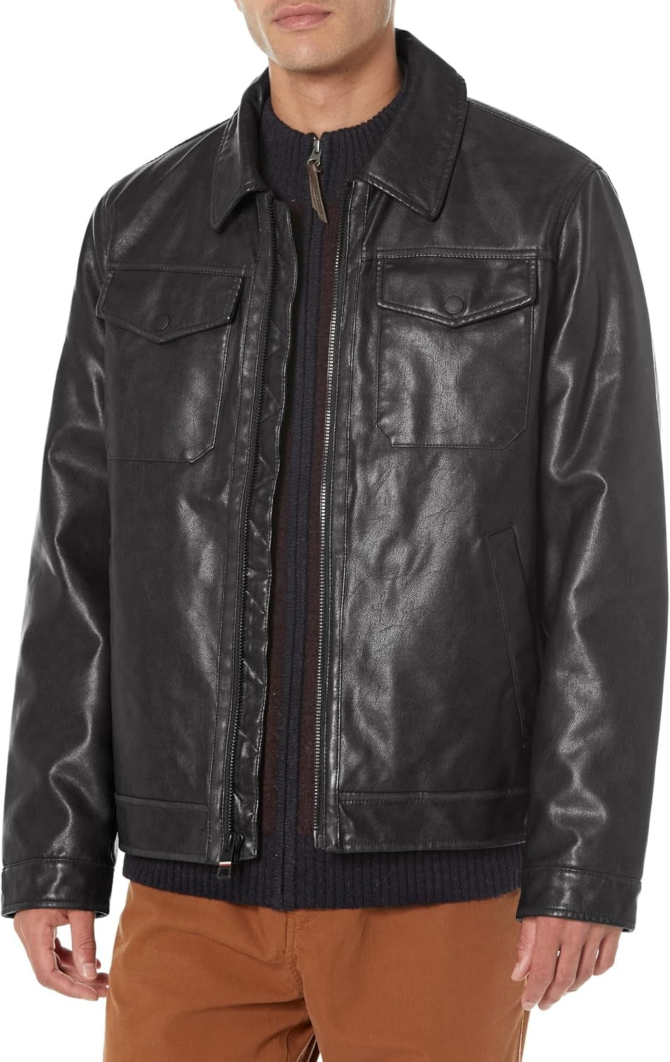 Tommy Hilfiger Men's Faux Leather- 2 pocket Trucker Jacket