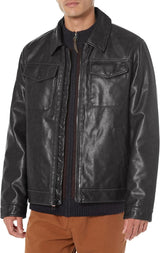 Tommy Hilfiger Men's Faux Leather- 2 pocket Trucker Jacket