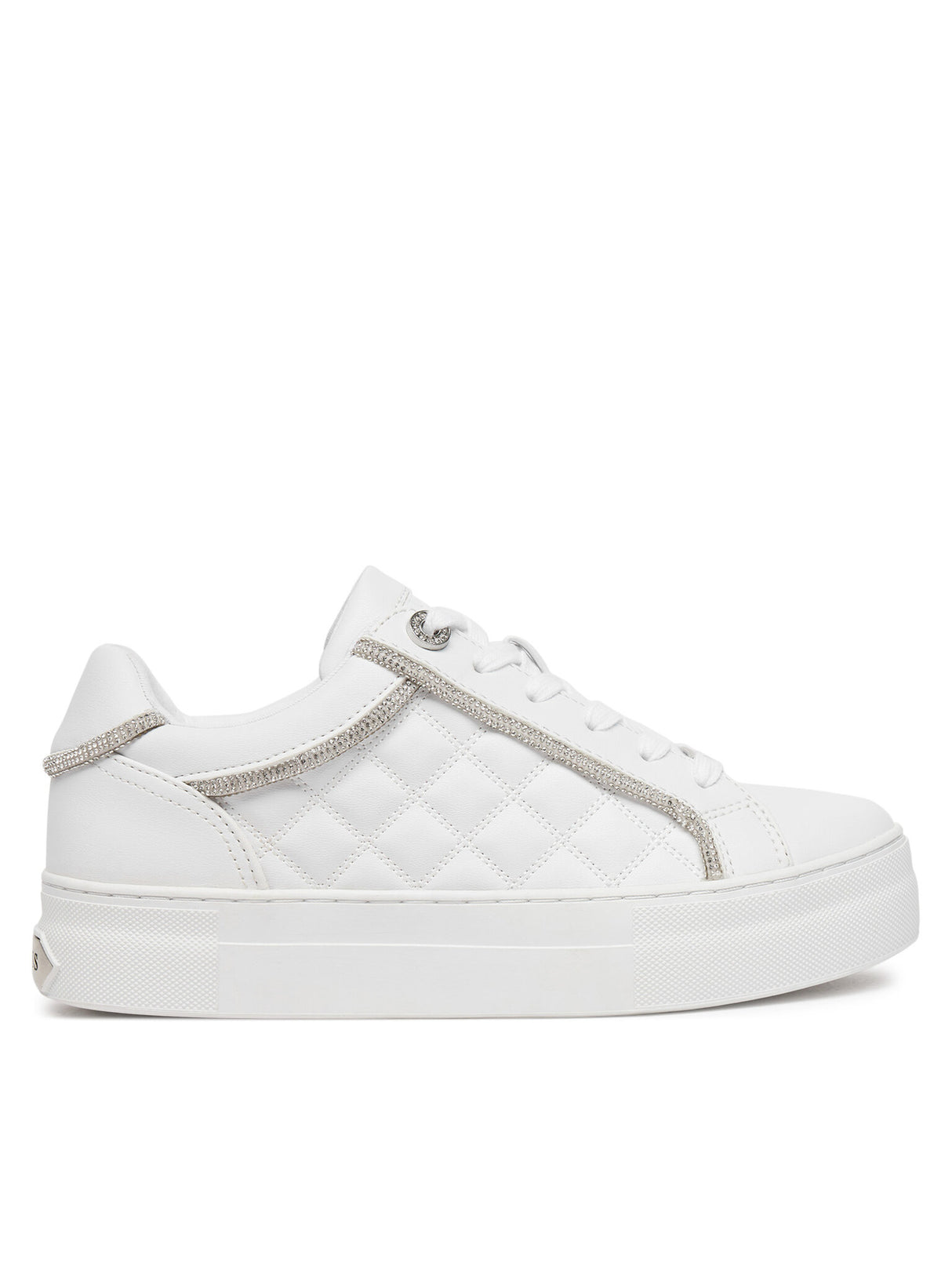 GUESS Women’s White Quilted Low-Top Sneakers with Rhinestone Trim