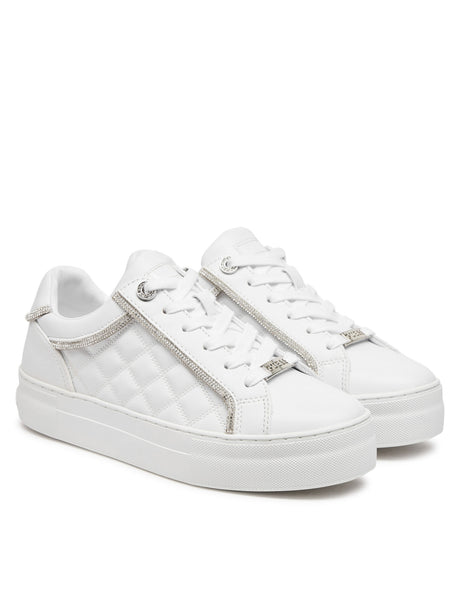 GUESS Women’s White Quilted Low-Top Sneakers with Rhinestone Trim