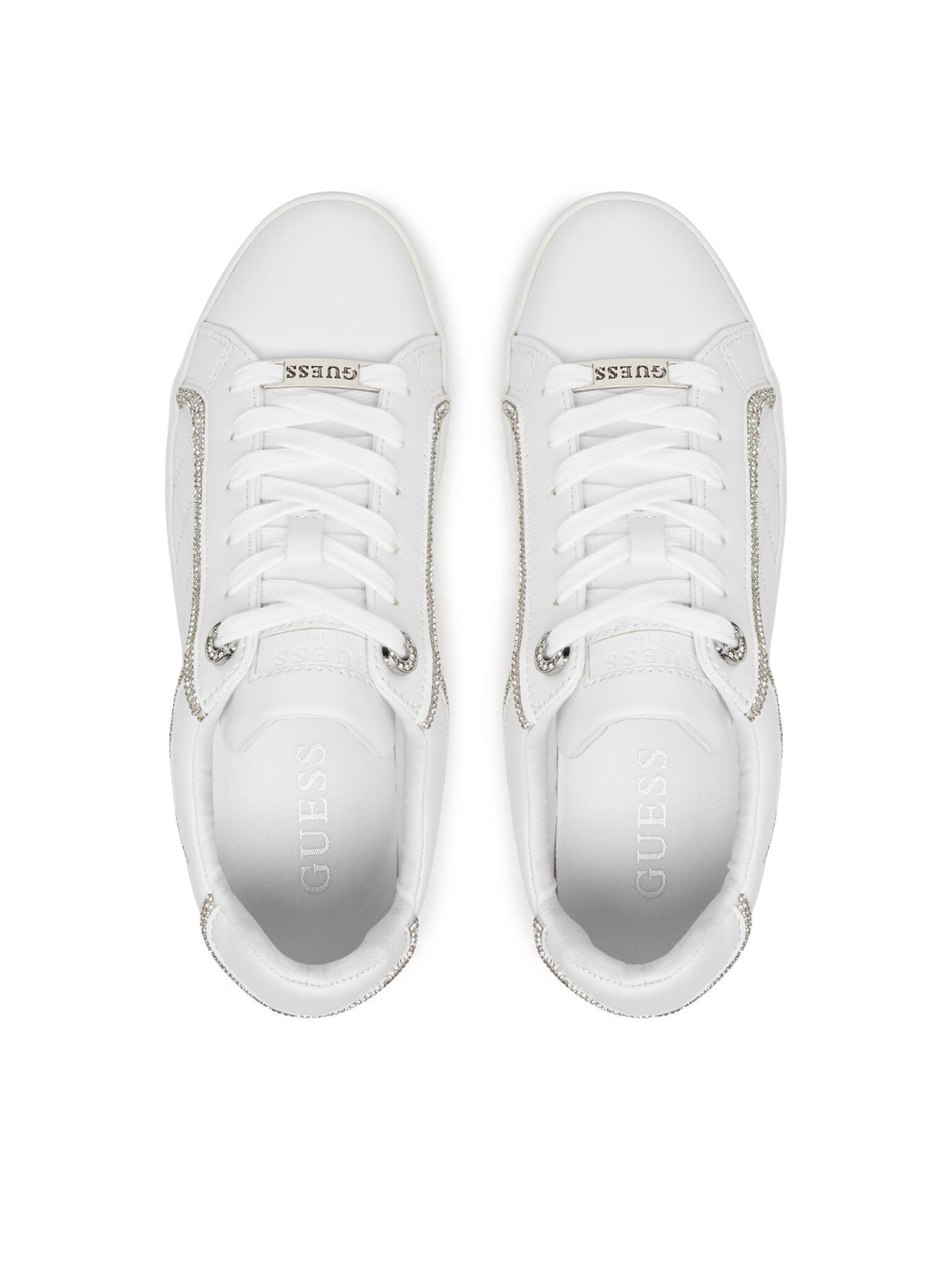GUESS Women’s White Quilted Low-Top Sneakers with Rhinestone Trim