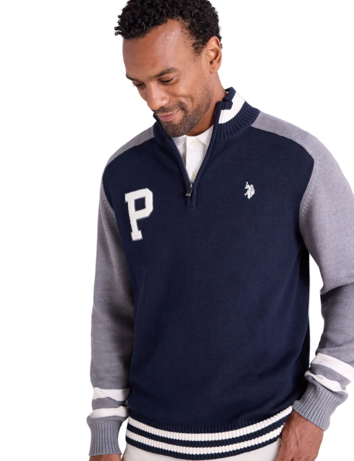 1/4 ZIP PATCH VARSITY SWEATER– U.S. Polo Assn