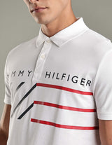 Tommy Hilfiger Men’s Striped Logo Piqué Polo Shirt, White