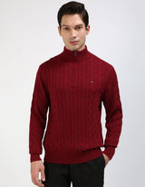 Tommy Hilfiger Men’s Cable Knit Half-Zip Sweater – Burgundy | Classic Fit