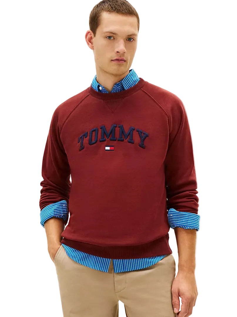TOMMY HILFIGER Logo Fleece Sweatshirt Men _ Brick Red