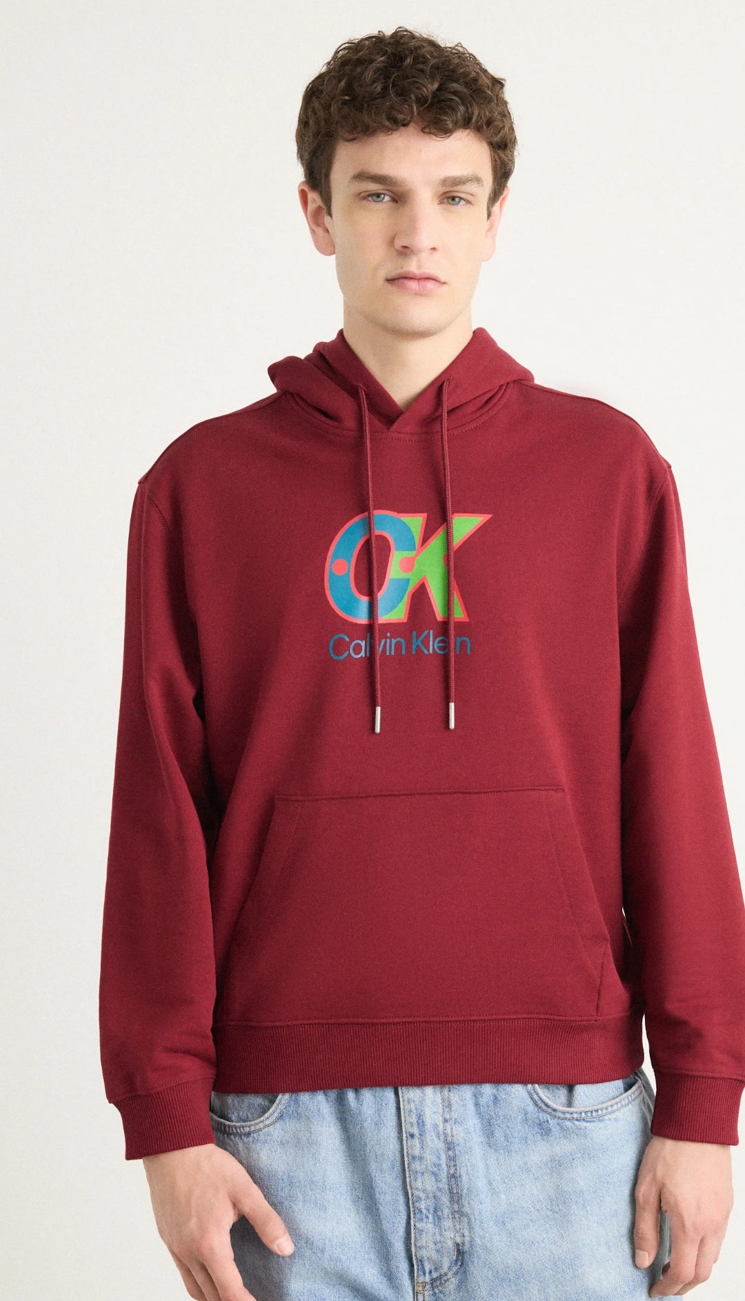 Calvin Klein Hoodie Men Logo Prited _ Burgundy