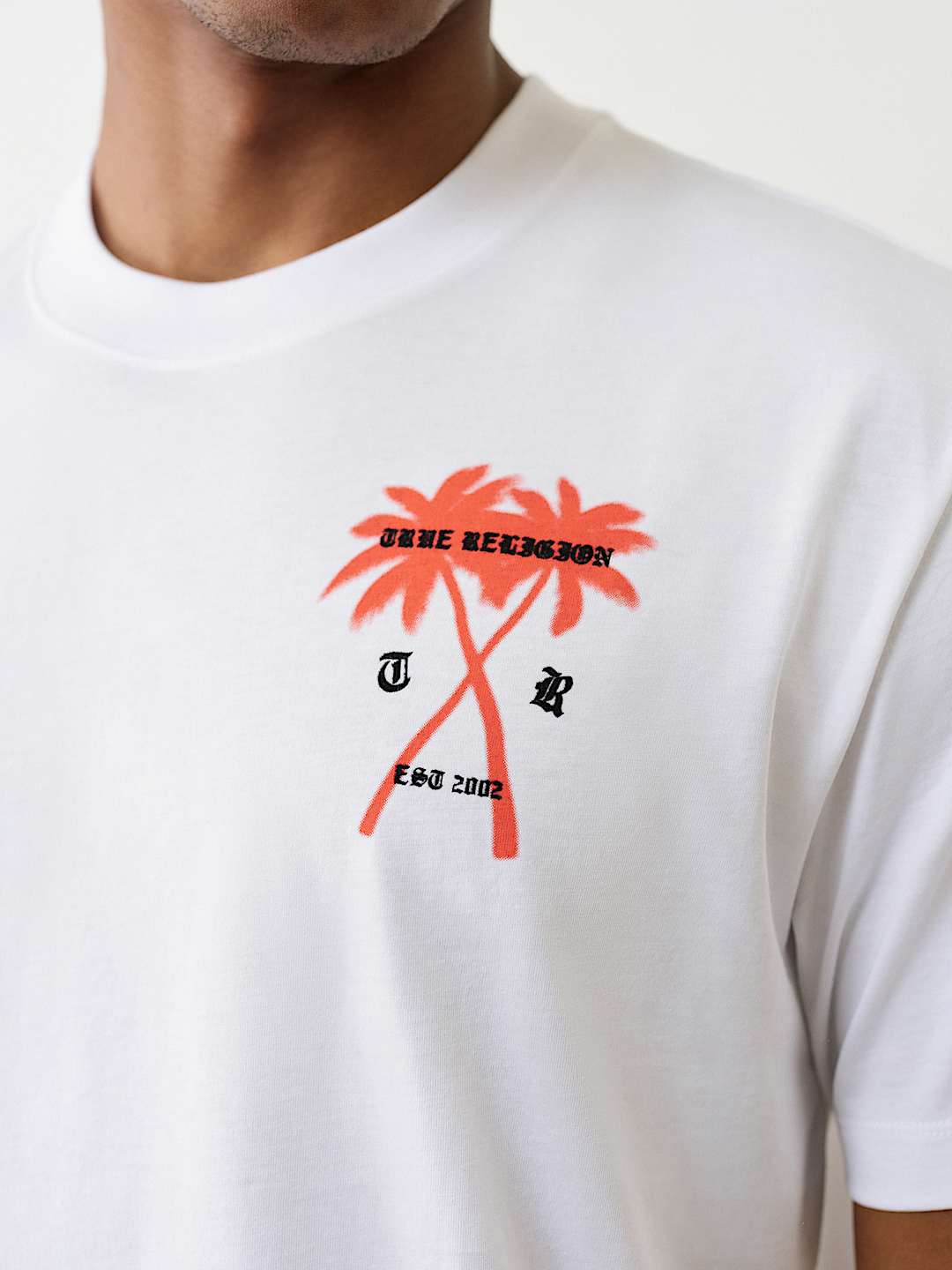 Short Sleeve T-Shirt True flocked palm tree true Religion  regular fit _ White