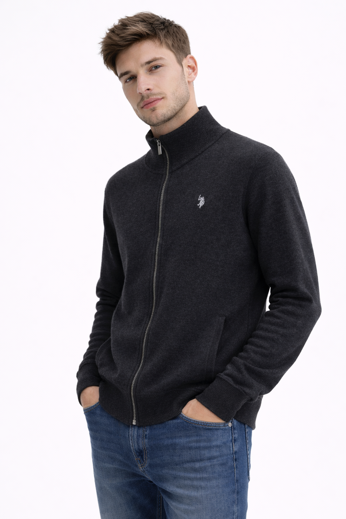US Polo Assn Full-Zip Sweater Men _ Dark Grey