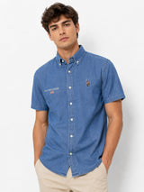 u.s polo Embroidered Denim Short Sleeve shirt