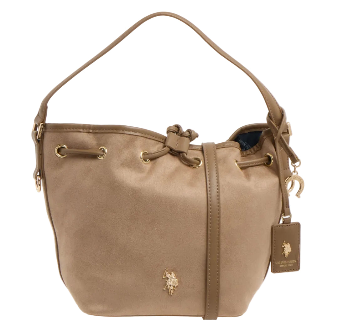 U.S. POLO ASSN. Taupe Faux Suede Bucket Shoulder Women Bag