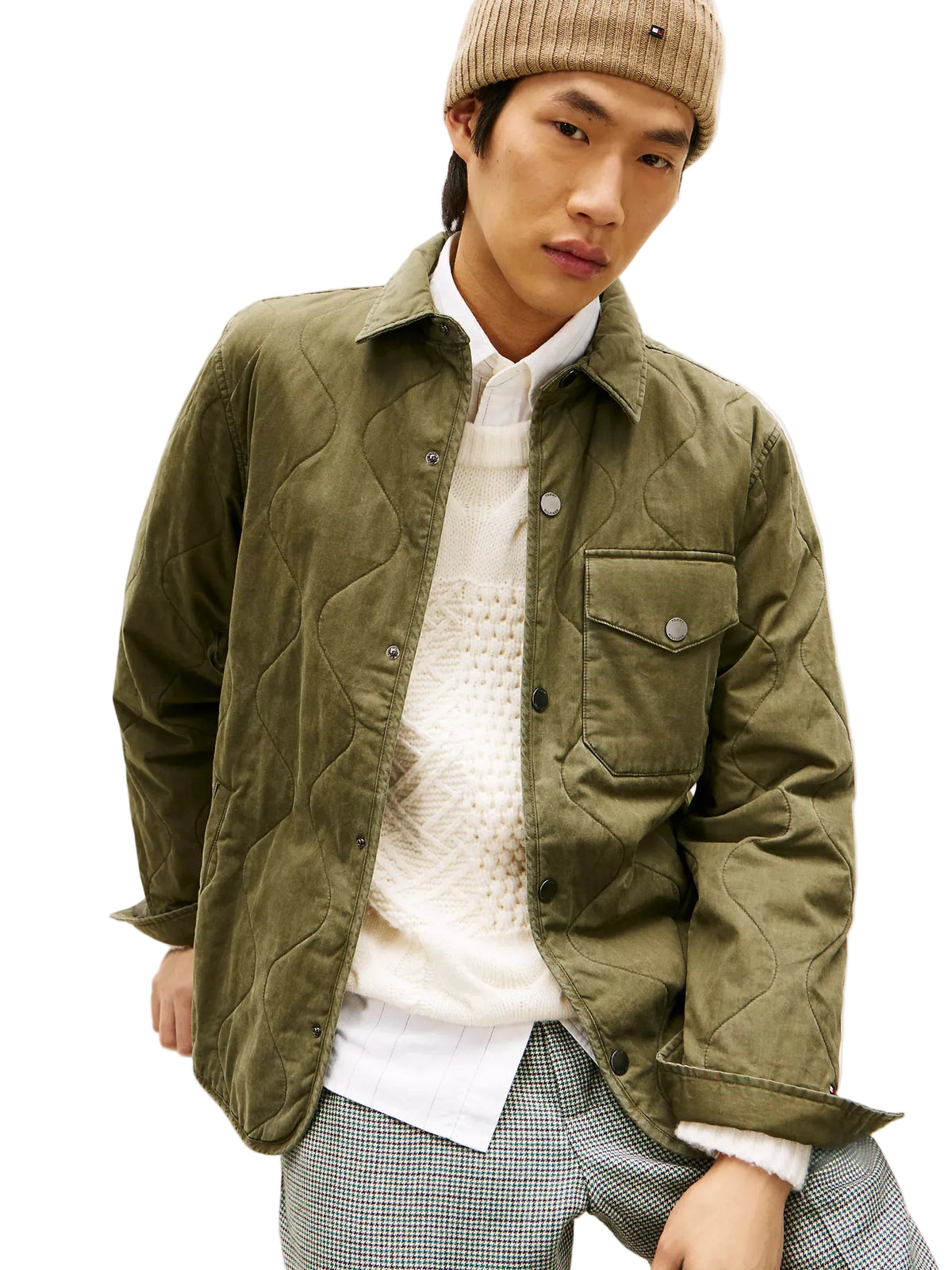 TOMMY HLFIGER Garment-Dyed Lightweight Quilted Men jacket _ Olive