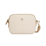 Tommy Hilfiger Poppy Summer Camera Bag in a striped design with a beige and off-white color scheme.