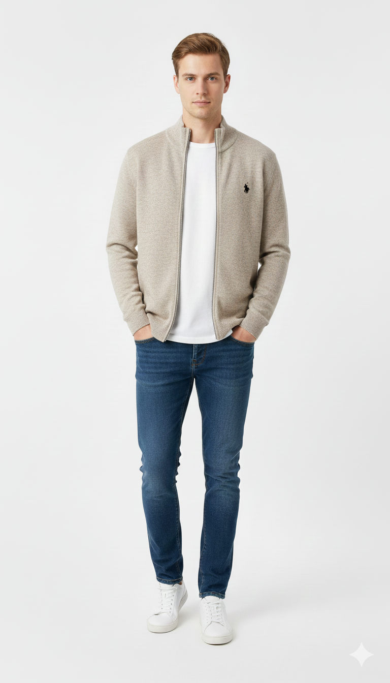 US Polo Assn Full-Zip Sweater Men _ Beige