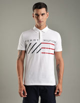 Tommy Hilfiger Men’s Striped Logo Piqué Polo Shirt, White