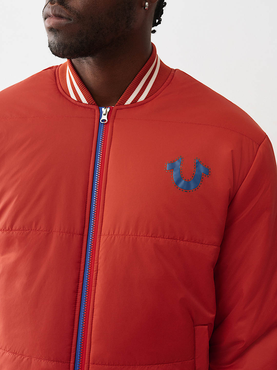 True Religion two-tone zip pufferMen jacket _Vermilion