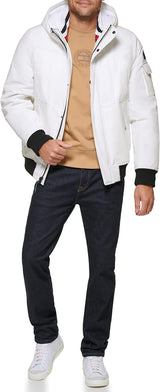 Tommy Hilfiger Men's Arctic Cloth Hooded Utility Bomber jacket  _ Off White