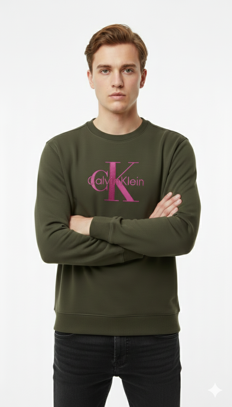 Calvin Klein Sweatshirt Logo Print Men _ Olive
