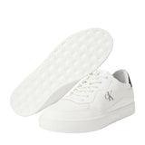 This is a pair of Calvin Klein Jeans Classic Cupsole Tech Ripstop men's sneakers in white with a black heel tab.