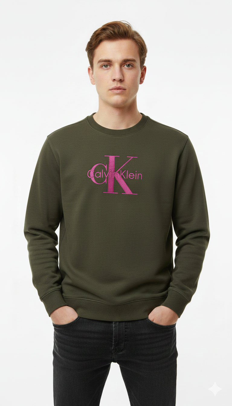 Calvin Klein Sweatshirt Logo Print Men _ Olive