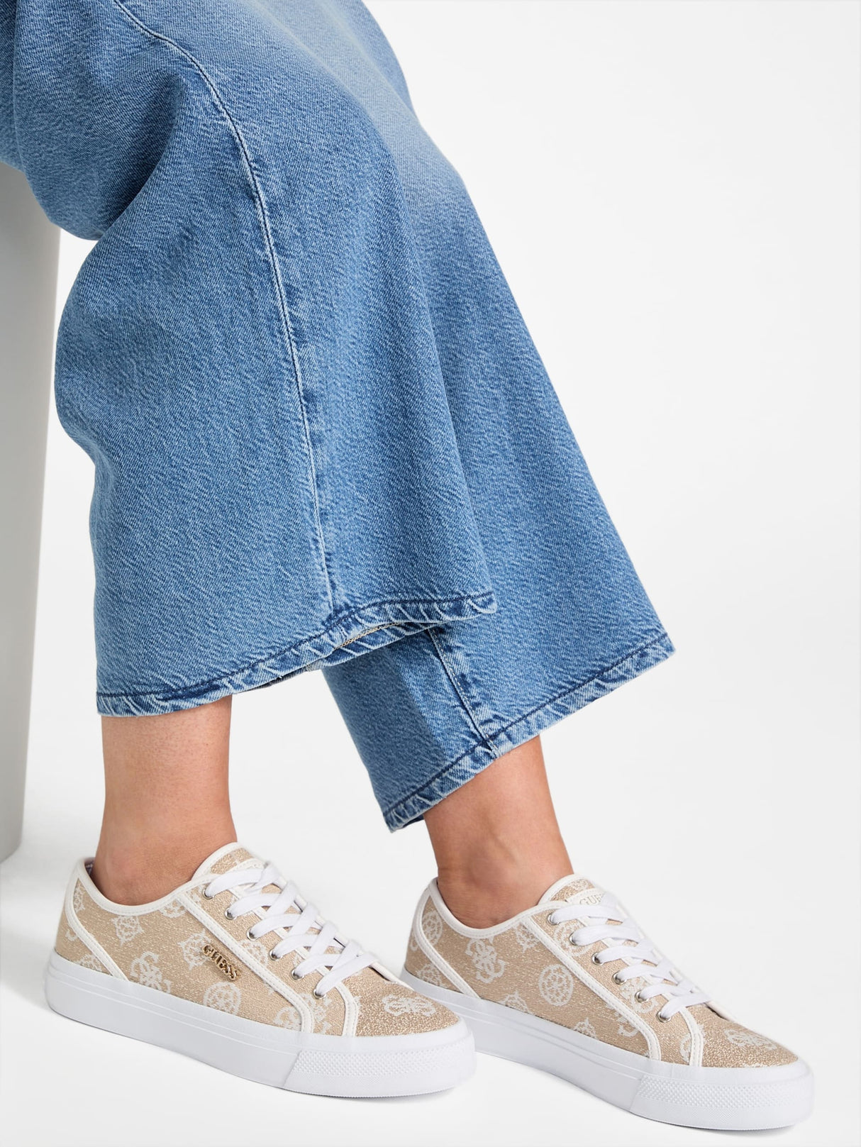 GUESS Women’s Beige Monogram Lace-Up Sneakers